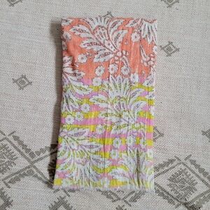 Ann Taylor Loft Springtime Floral Scarf With Silver Metallic Thread Fringed Edge